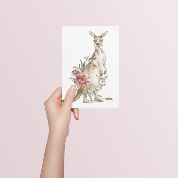 Watercolor Floral Kangaroo Illustration Wall Art Print Poster Unframed - Picture 6 of 9